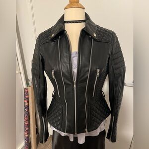 Black Quilted Leather Jacket for Women